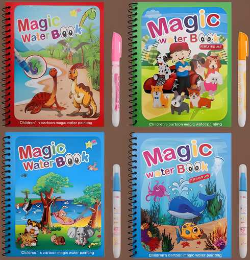 Reusable Magic Water painting book set with colorful water pens and quick dry pages for kids' drawing fun