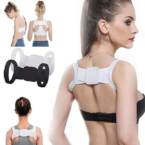 Posture corrector belt for shoulder and back support, elastic spine straightener in black.