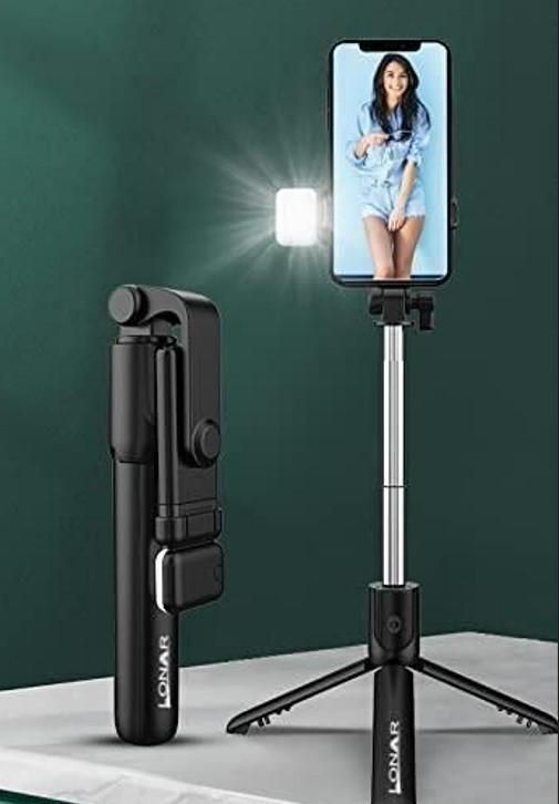 Extendable Flash 3-in-1 Selfie Stick Tripod with Bluetooth Remote in plastic and silicone materials